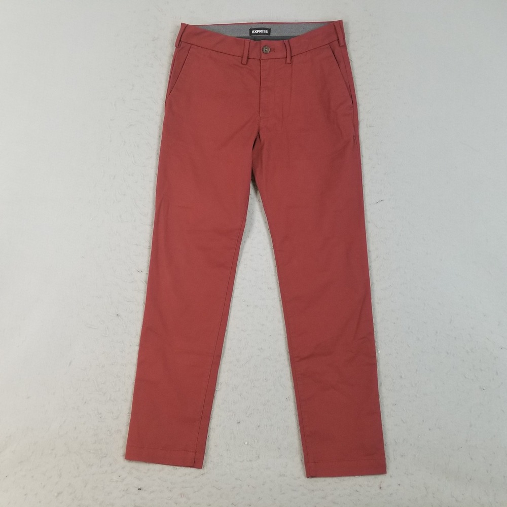 Express Pants Mens 30x32 Rust Hyper Stretch Slim Fit Chino Flat Front Casual
